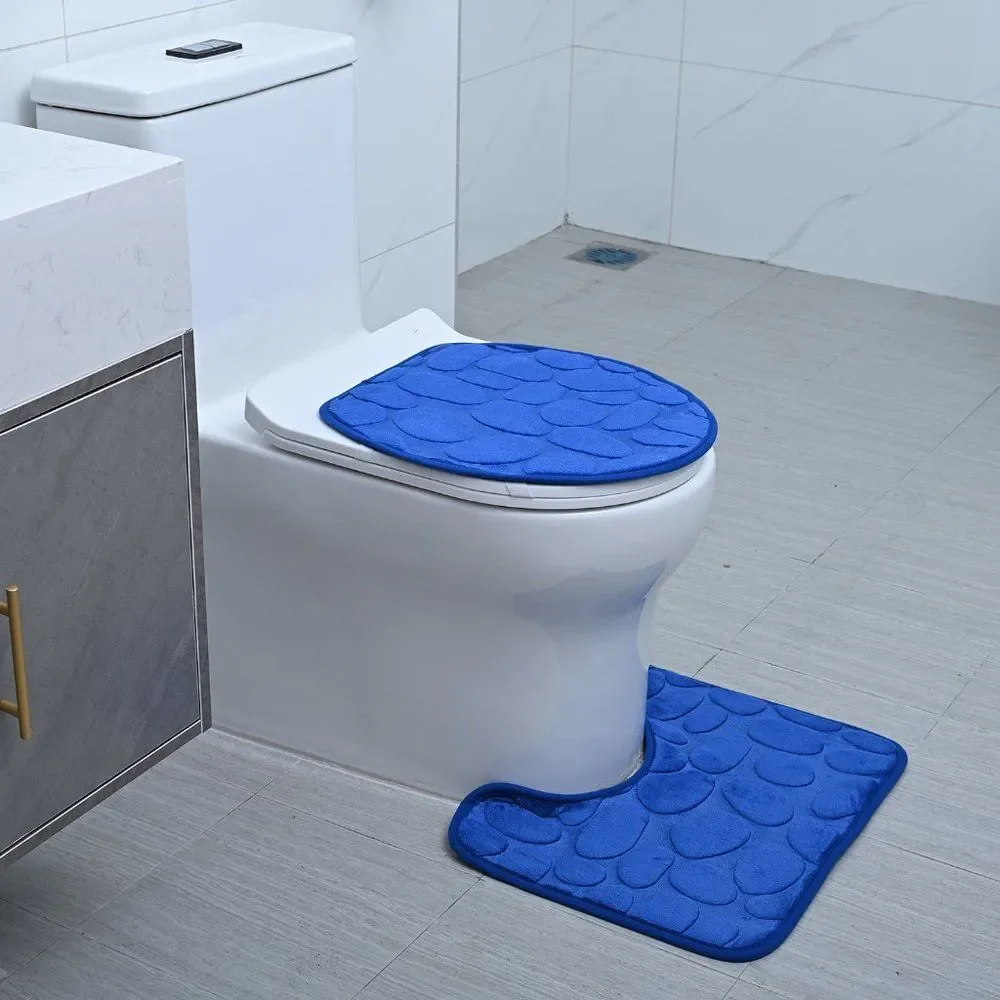 Bathroom Set of 3 Navy Blue Polyester